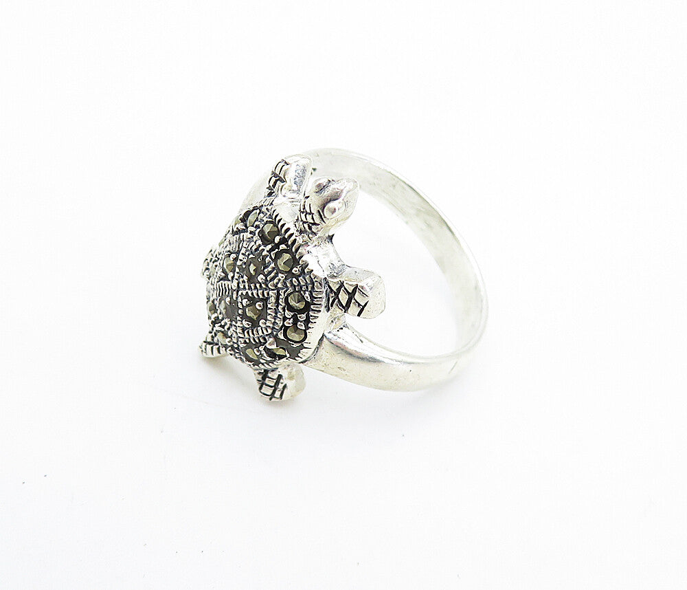 925 Sterling Silver  Marcasite Decorated Turtle Statement Ring Sz 9.5  RG7872