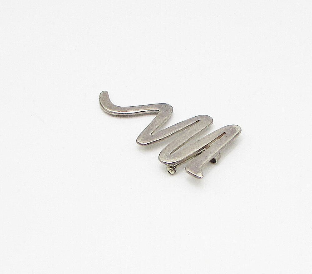MEXICO 925 Sterling Silver Vintage Zig Zag Swirl Pendant Brooch Pin BP1008