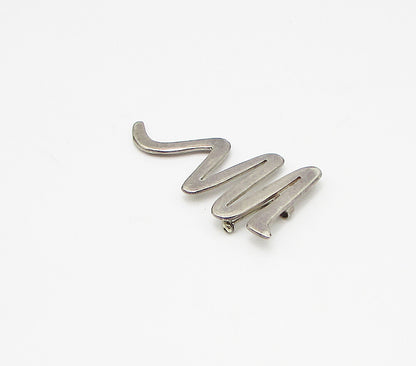 MEXICO 925 Sterling Silver Vintage Zig Zag Swirl Pendant Brooch Pin BP1008