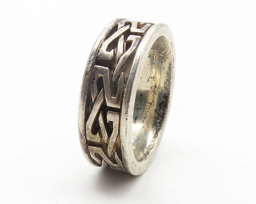 925 Sterling Silver  Vintage Dark Tone Knot Pattern Band Ring Sz 8  RG11521