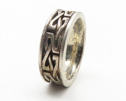 925 Sterling Silver  Vintage Dark Tone Knot Pattern Band Ring Sz 8  RG11521