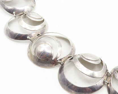 925 Sterling Silver  Vintage Shiny Cutout Dome Link Chain Necklace  NE1873