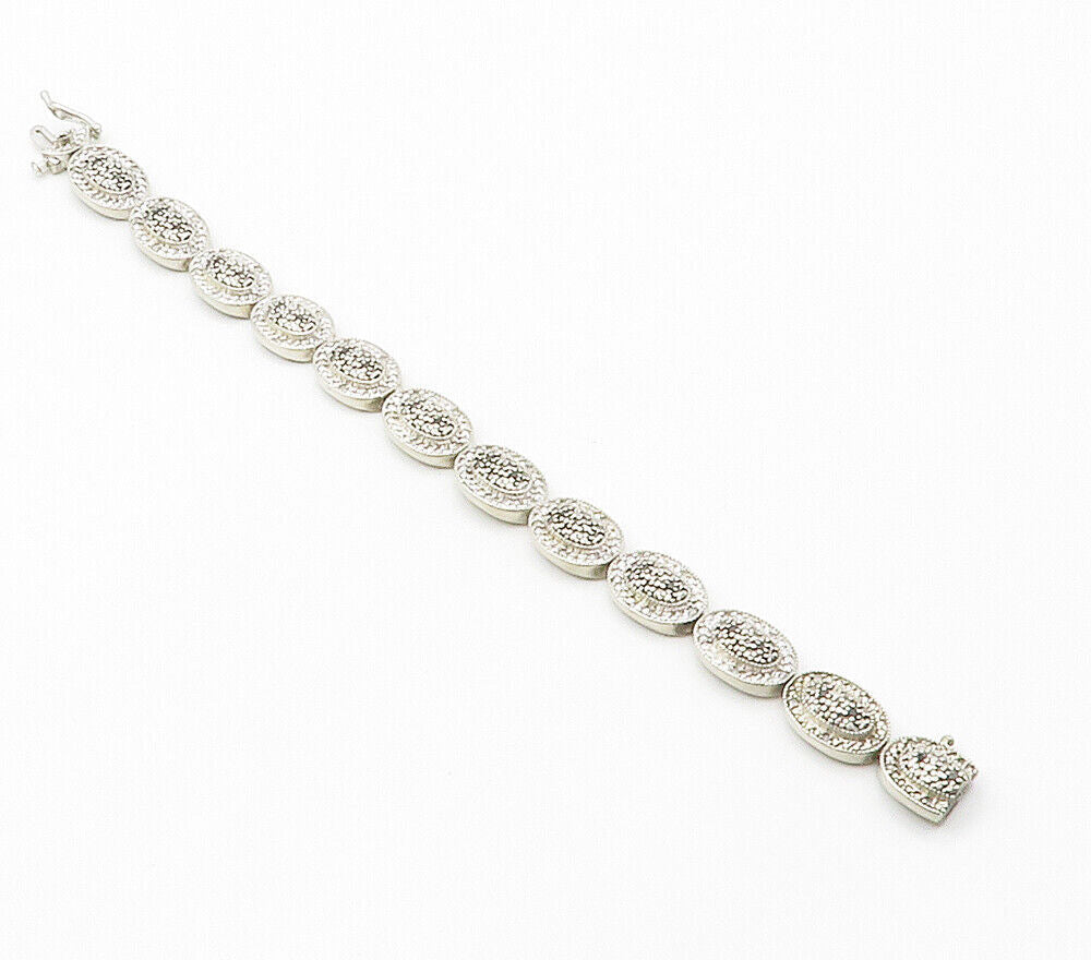925 Silver  Vintage Genuine Black & White Diamonds Chain Bracelet  BT5983
