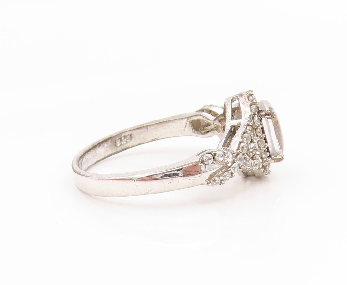 925 Sterling Silver Vintage Ring Oval Moonstone & CZ Elegant Band  Sz 9  RG35200