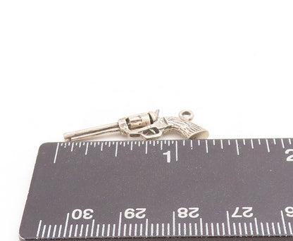 925 Sterling Silver Vintage Pendant Solid Carved Revolvers Gun Charm  PT23751