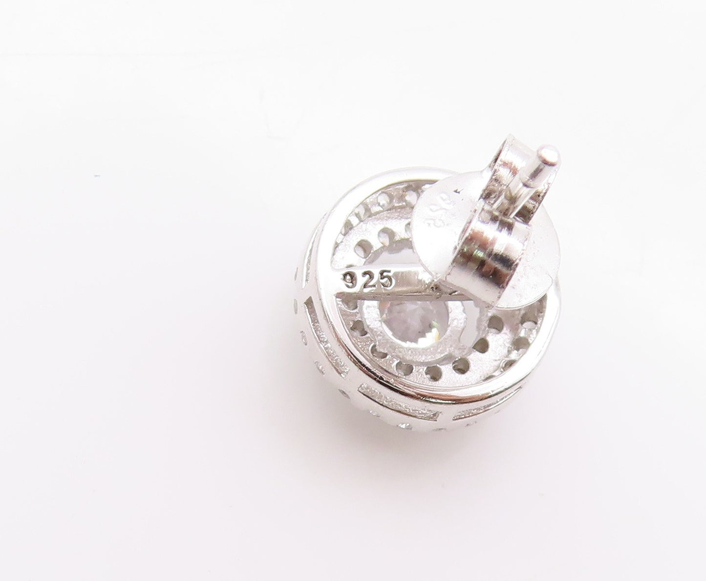 925 Sterling Silver Vintage Earrings Round CZ Halo CZ Band Design Studs  EG13595