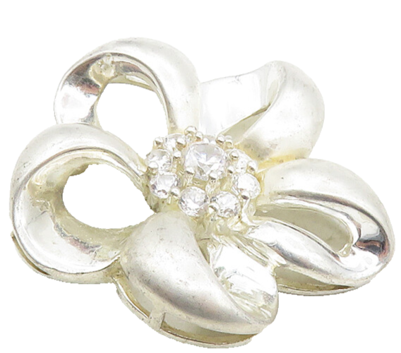 925 Sterling Silver  Vintage Cubic Zirconia Open Flower Motif Pendant  PT7719