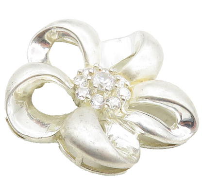 925 Sterling Silver  Vintage Cubic Zirconia Open Flower Motif Pendant  PT7719