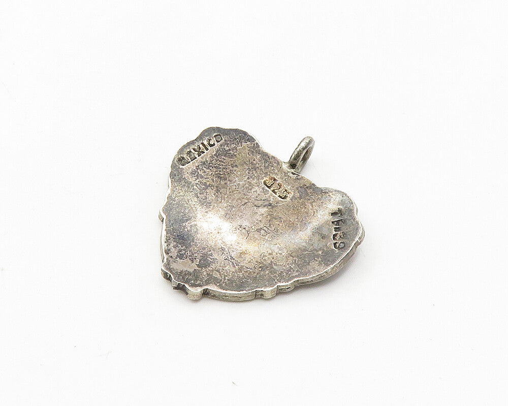 MEXICO 925 Silver  Vintage Dark Tone Love Heart Swirl Border Pendant  PT15455