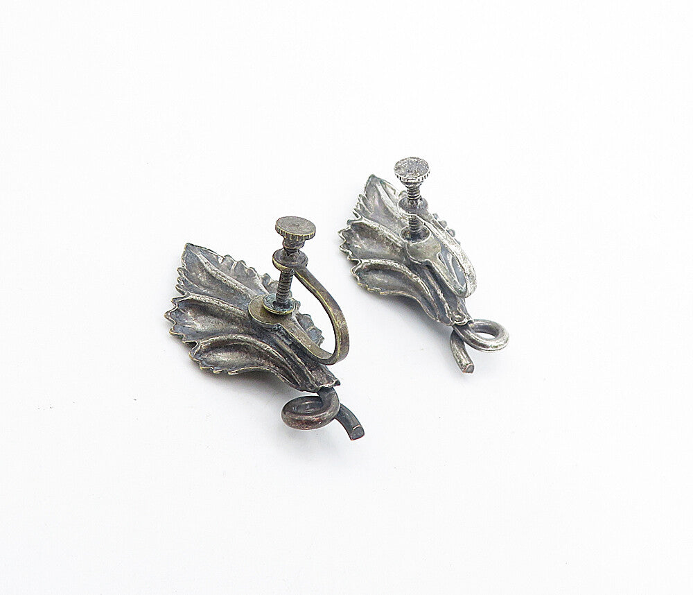 925 Sterling Silver  Vintage Dark Tone Flower Non Pierce Earrings  EG3055