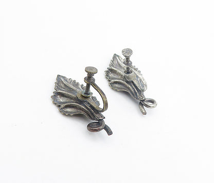 925 Sterling Silver  Vintage Dark Tone Flower Non Pierce Earrings  EG3055