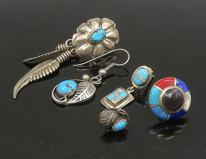 ZUNI NAVAJO 925 Silver  Vintage MultiStone Lot Single Earrings  EG11254