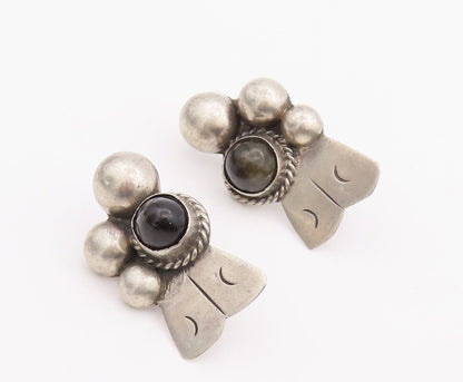 925 Sterling Silver Vintage Earrings MEXICO Antique Beaded Onyx  EG13071