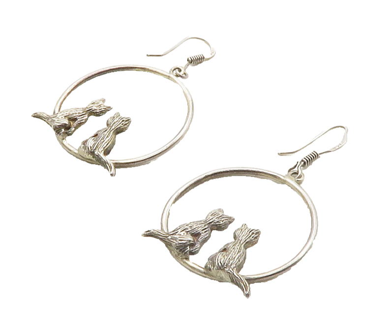 925 Sterling Silver  Vintage Dark Tone Cat Couple Dangle Earrings  EG6539