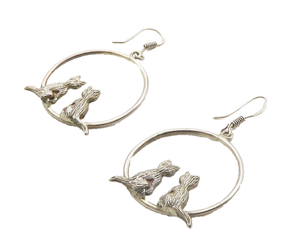 925 Sterling Silver  Vintage Dark Tone Cat Couple Dangle Earrings  EG6539