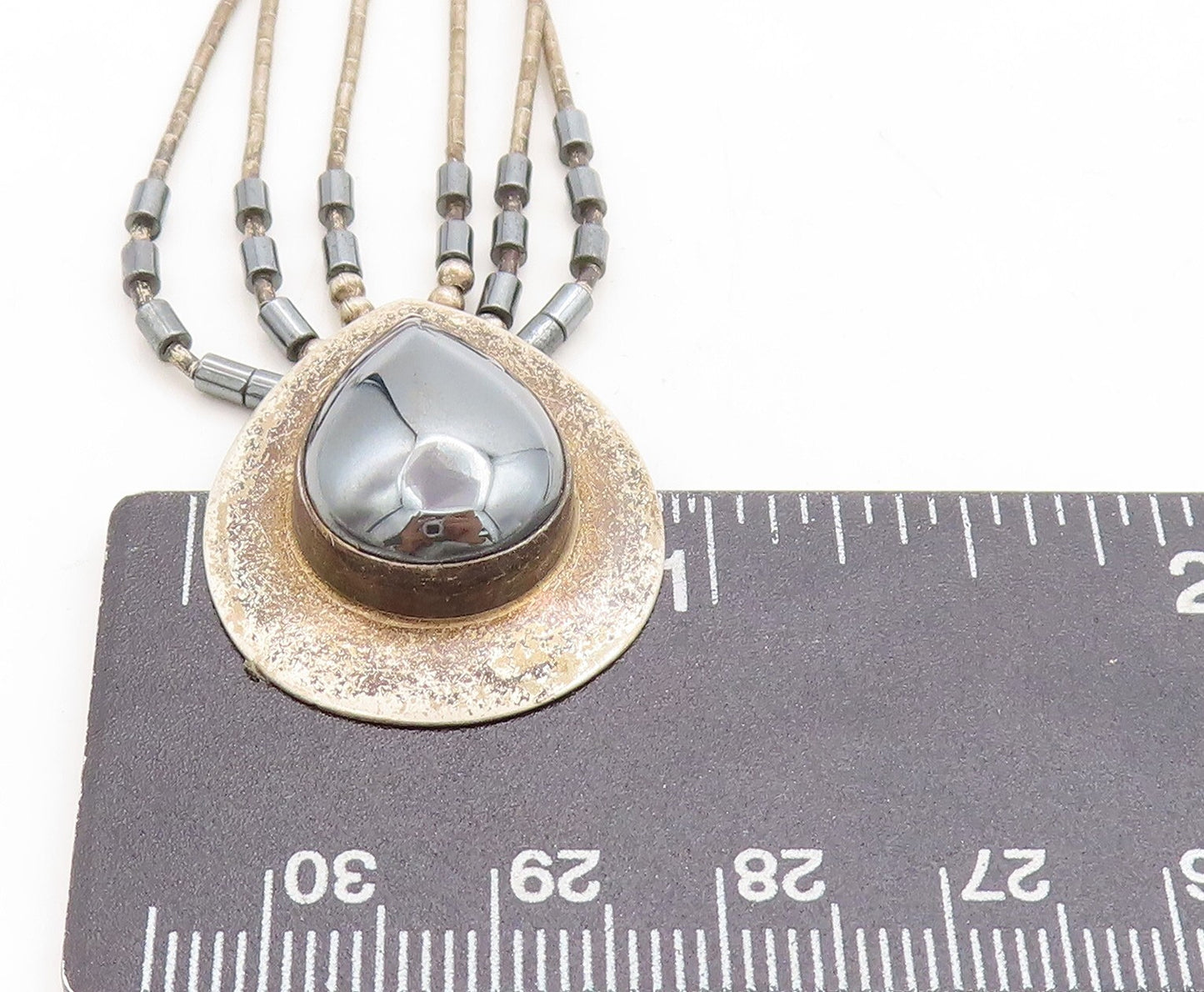 NAVAJO 925 Sterling Silver  Vintage Tear Drop Hematite Chain Necklace  NE1618