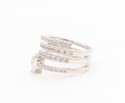 925 Sterling Silver Vintage Ring CZ Spiral Coil Love Heart Band  Sz 7  RG35930
