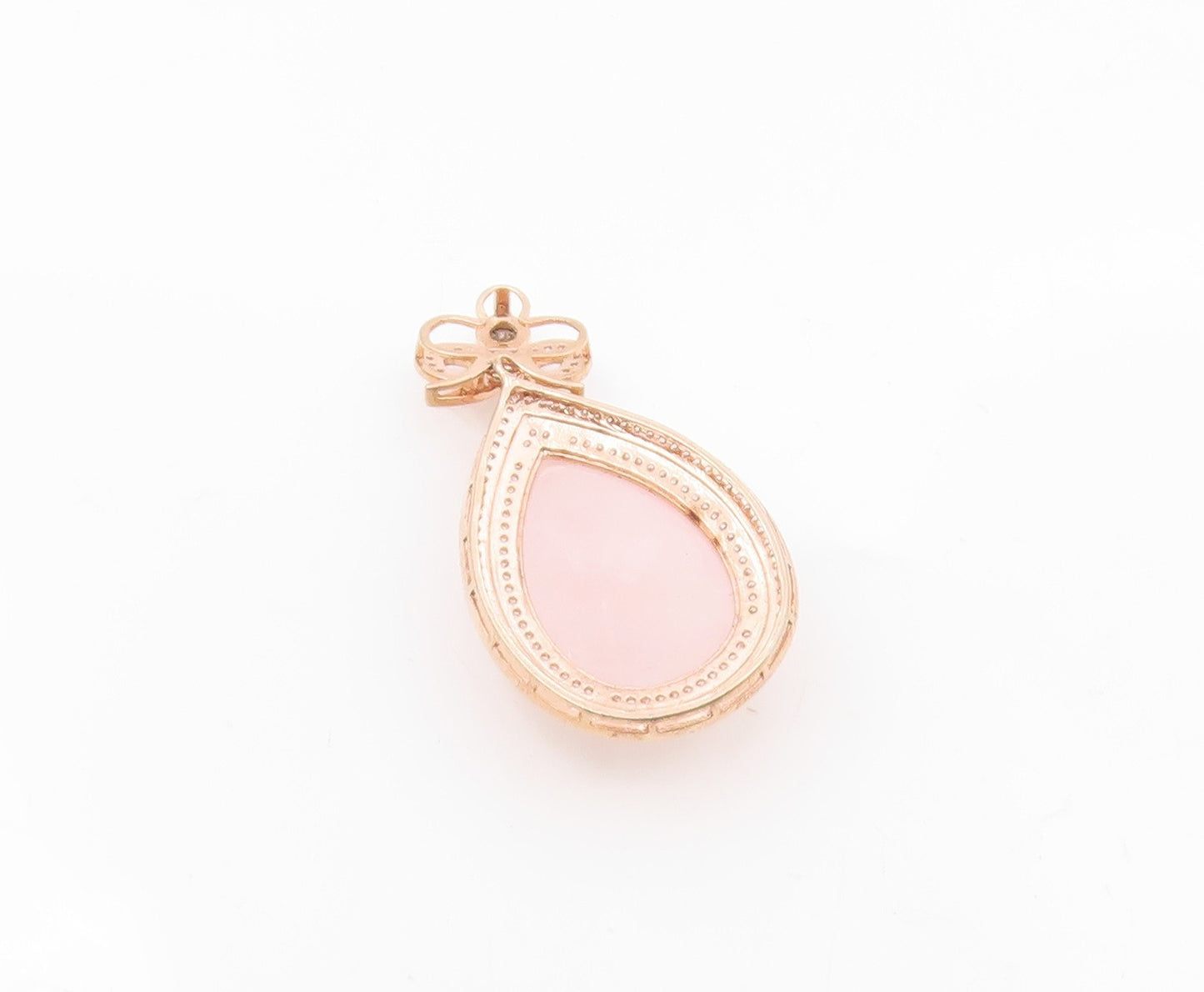 925 Silver  Vintage Rose Quartz & Cubic Zirconia Tear Drop Pendant  PT16956