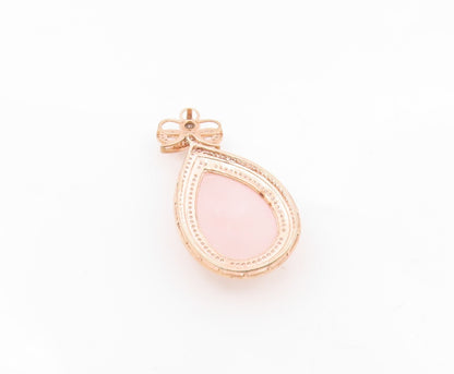 925 Silver  Vintage Rose Quartz & Cubic Zirconia Tear Drop Pendant  PT16956