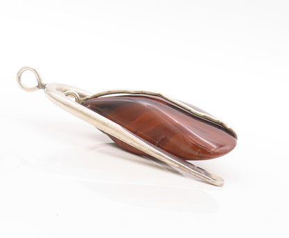 925 Sterling Silver Vintage Pendant STEIG Modernist Brown Gemstone  PT23642