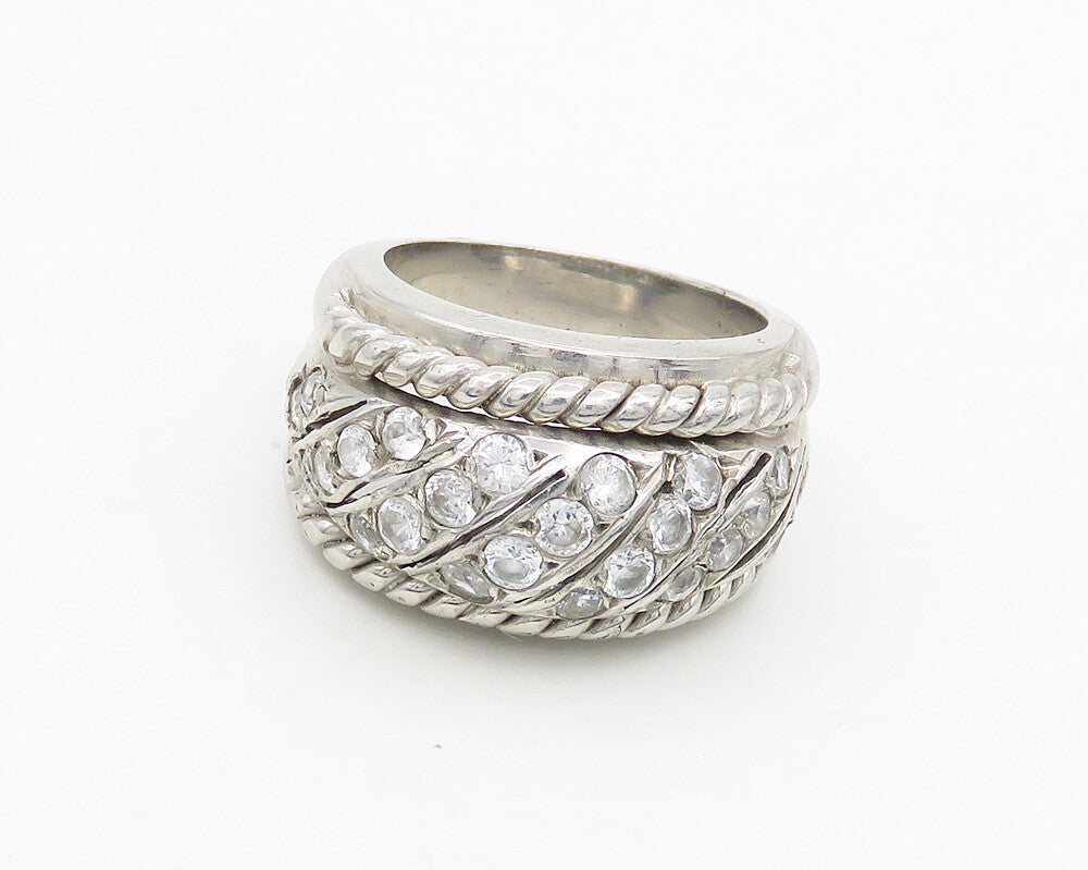 925 Sterling Silver  Vintage Cubic Zirconia Twist Dome Band Ring Sz 6  RG18690