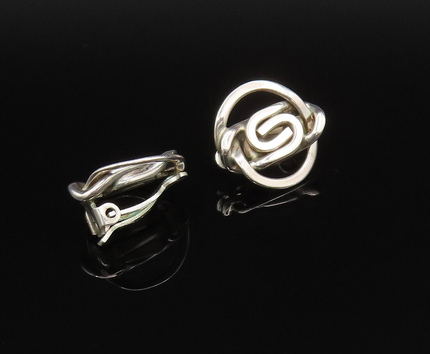 925 Silver Vintage Interlocking Curved Detail Non Pierced Earrings EG12036