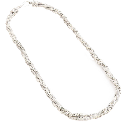 925 Sterling Silver Vintage Necklace Triple Rope Braided Design Chain   NE4620