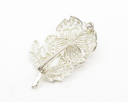 GERMANY 925 Silver  Vintage Shiny Filigree Detailed Flower Brooch Pin  BP5167