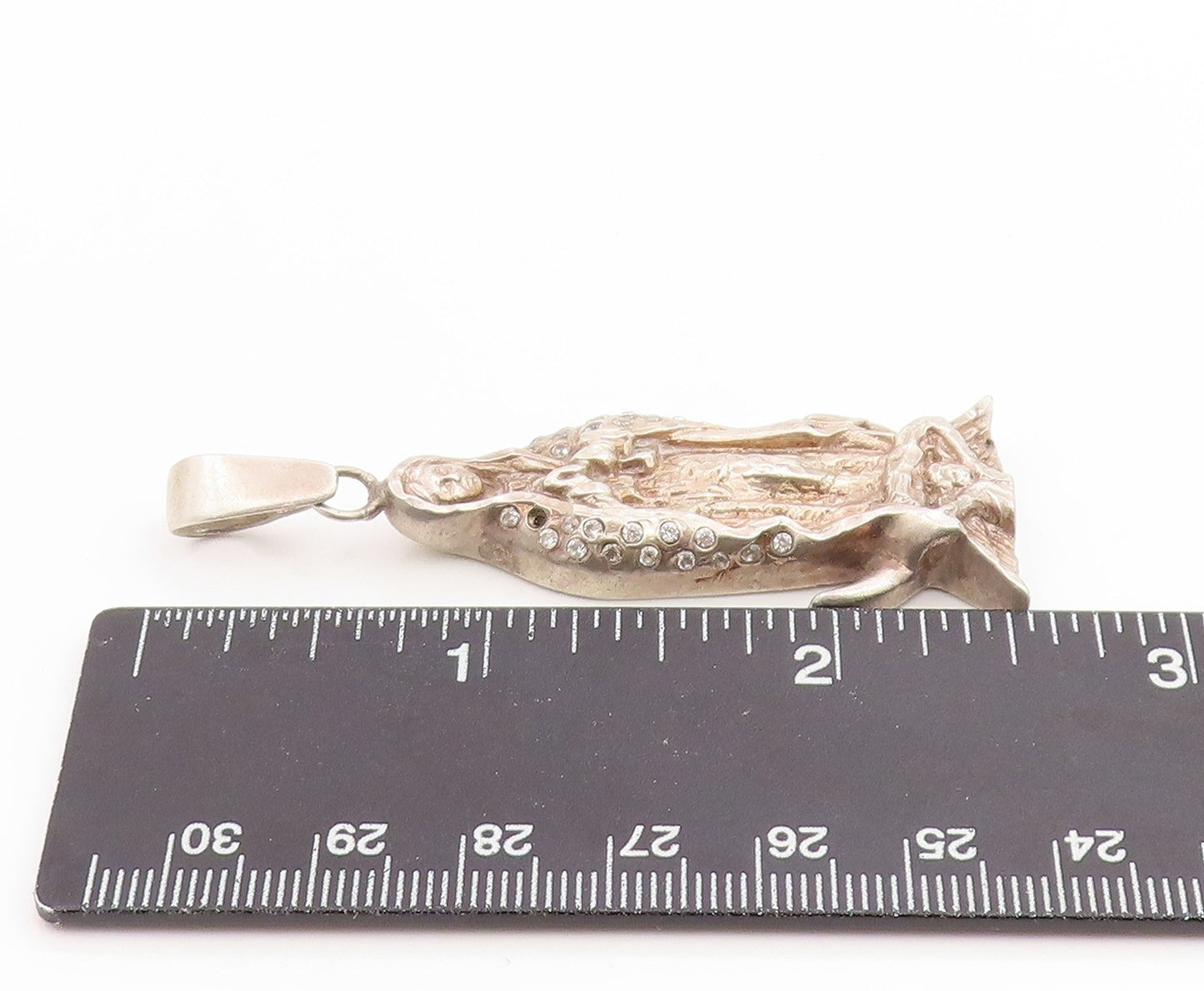 925 Sterling Silver Vintage Pendant MEXICO CZ Our Lady Of Guadalupe  PT26201