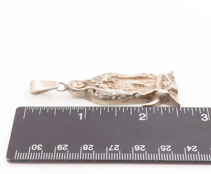 925 Sterling Silver Vintage Pendant MEXICO CZ Our Lady Of Guadalupe  PT26201