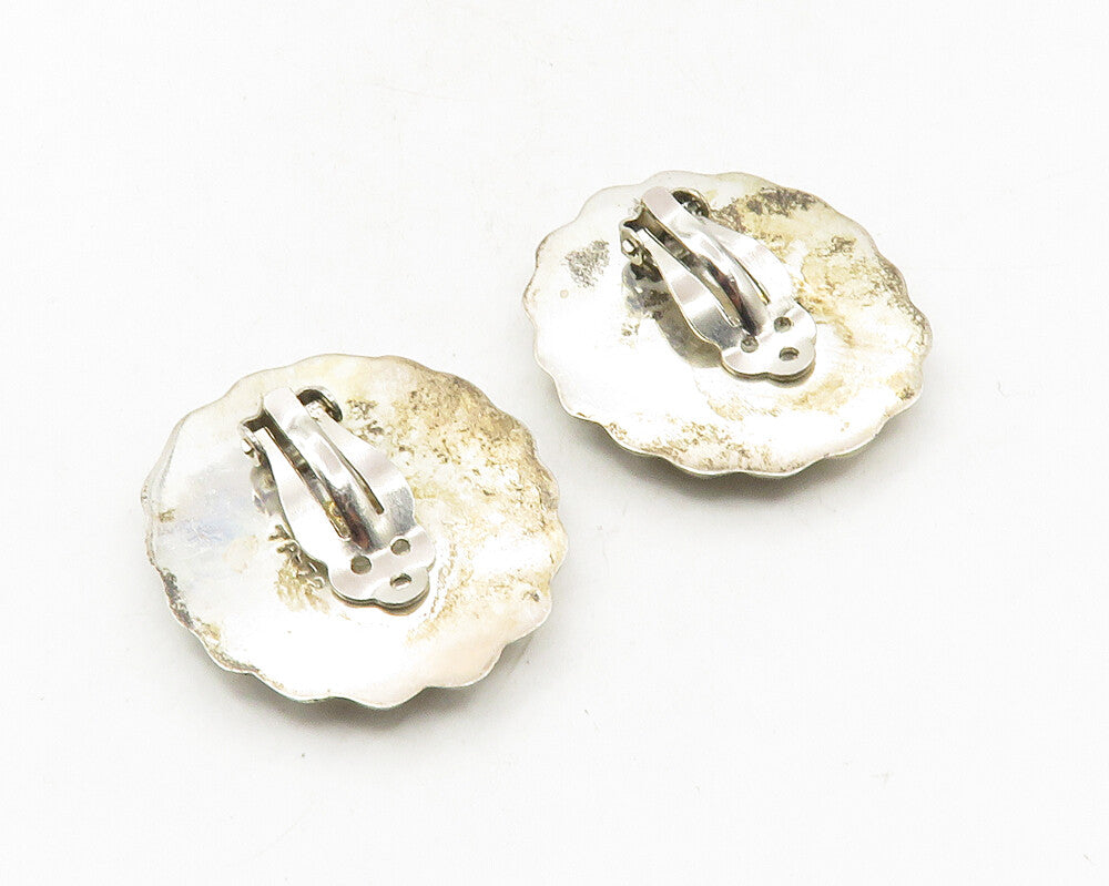 MEXICO 925 Sterling Silver  Vintage Floral Fluted Non Pierce Earrings  EG5067