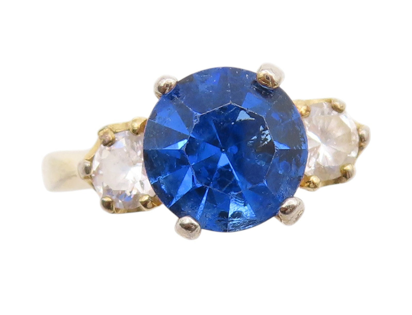 925 Sterling Silver Vintage Ring Gold Plated Round Sapphire Topaz  Sz 8  RG33365