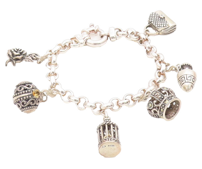925 Sterling Silver Vintage Bracelet Multi Gemstone Storyteller Charms  BT11757