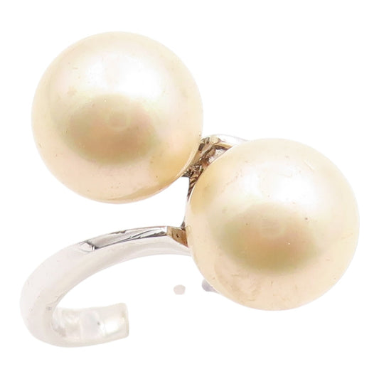 925 Sterling Silver Vintage Ring Round Pearl Elegant Bypass Band  Sz 7  RG35367