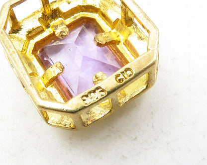 925 Sterling Silver  Amethyst Shiny Gold Plated Slide Pendant  PT10136