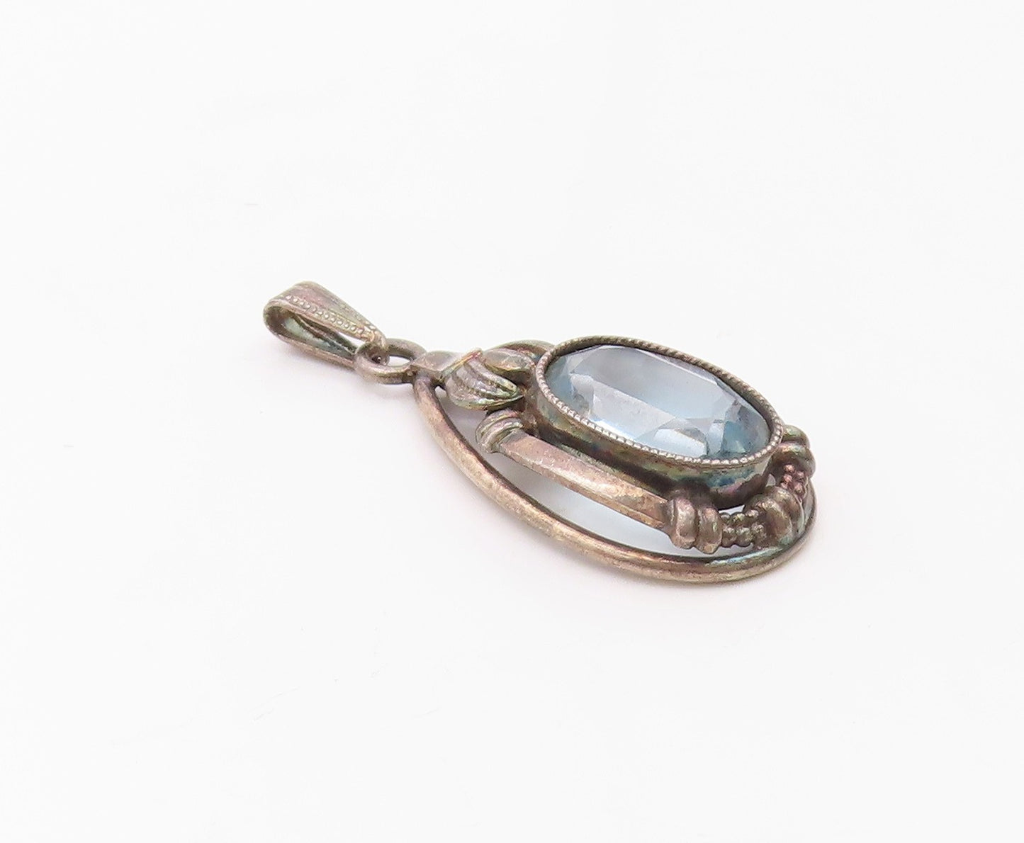 EUROPEAN 925 Silver  Vintage Blue Topaz Open Pear Shaped Pendant  PT21022