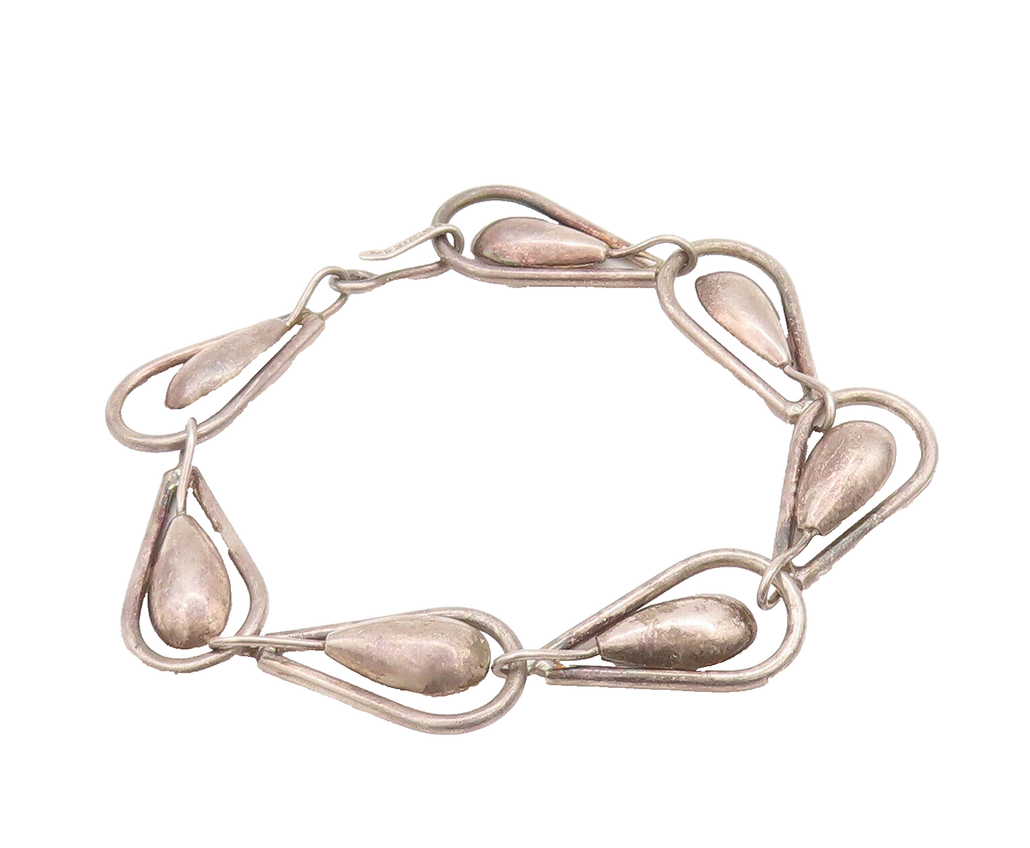 925 Sterling Silver Vintage Bracelet MEXICO Solid Double Drop Shape Link BT10301