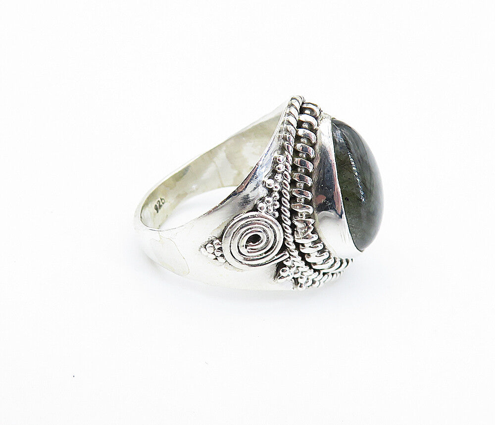 925 Sterling Silver  Cabochon Labradorite Tear Drop Cocktail Ring Sz 6  RG8074