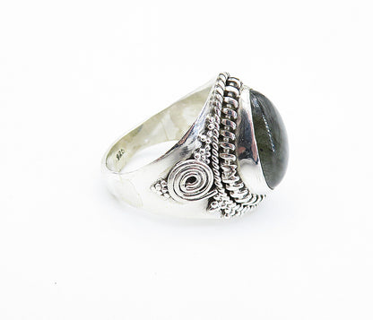 925 Sterling Silver  Cabochon Labradorite Tear Drop Cocktail Ring Sz 6  RG8074