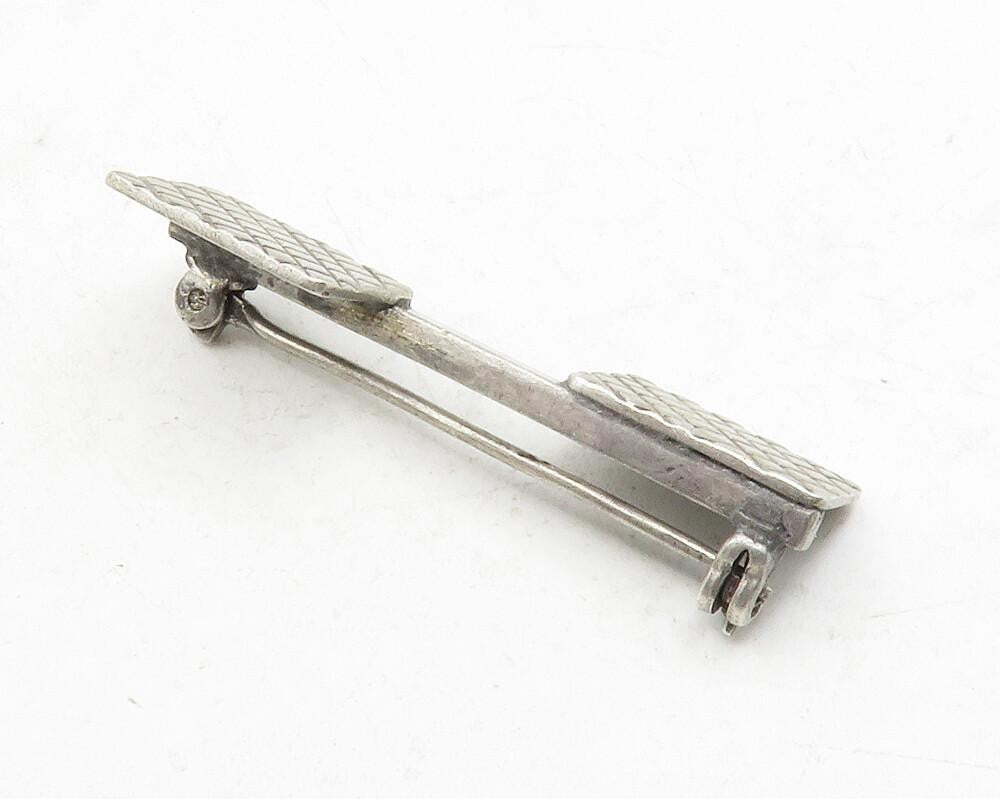 925 Sterling Silver  Vintage Cross Etched Square Design Brooch Pin  BP4565