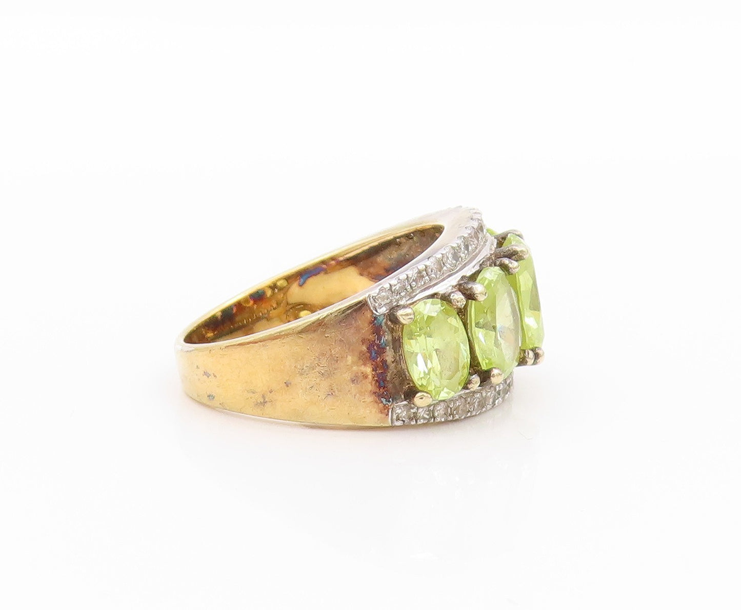 925 Sterling Silver Vintage Ring Gold Plated Topaz & Gemstone Band Sz 7  RG33336