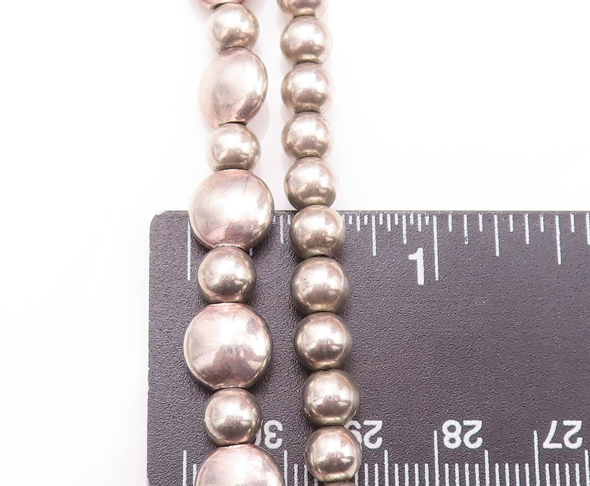 925 Sterling Silver Vintage Necklace Designer Beaded Chain Large Doughnut NE4279