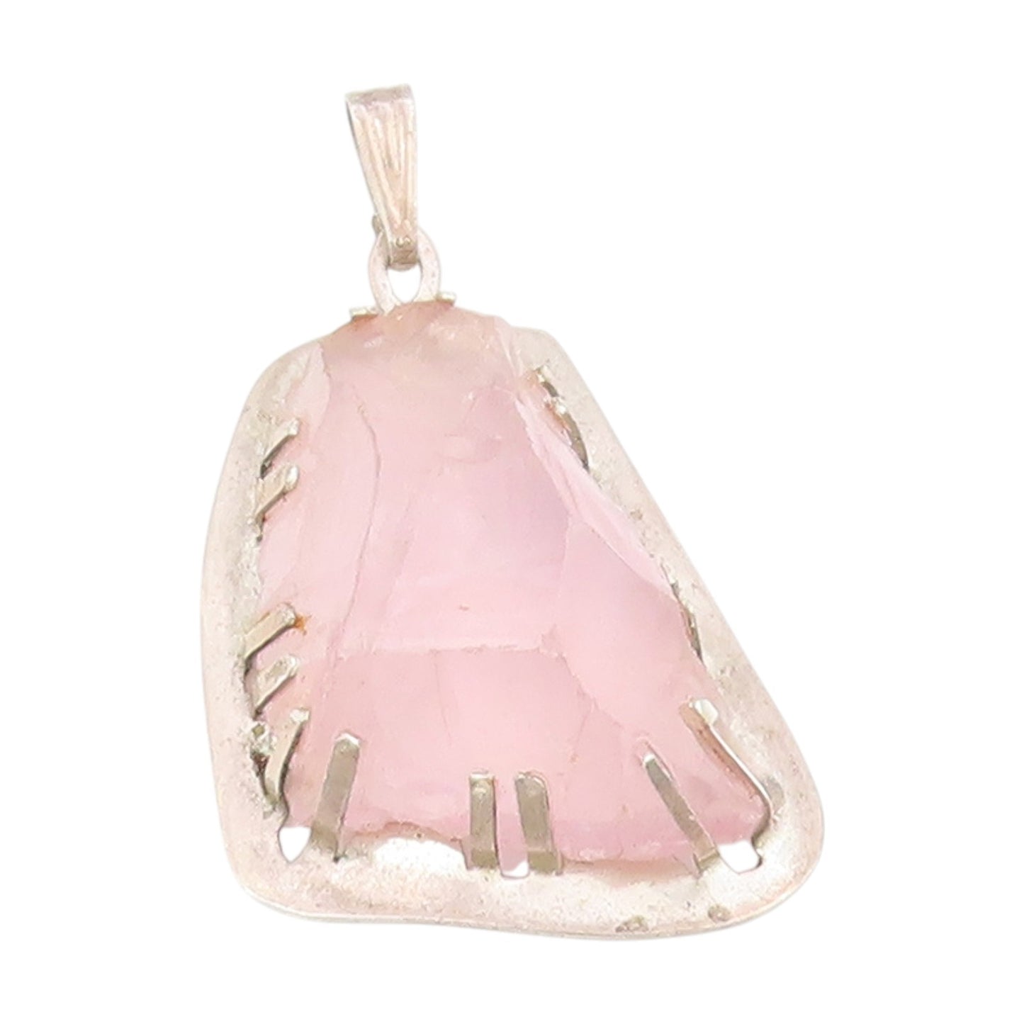 925 Sterling Silver Vintage Pendant Modernist Pink Rose Quartz Locket  PT25642