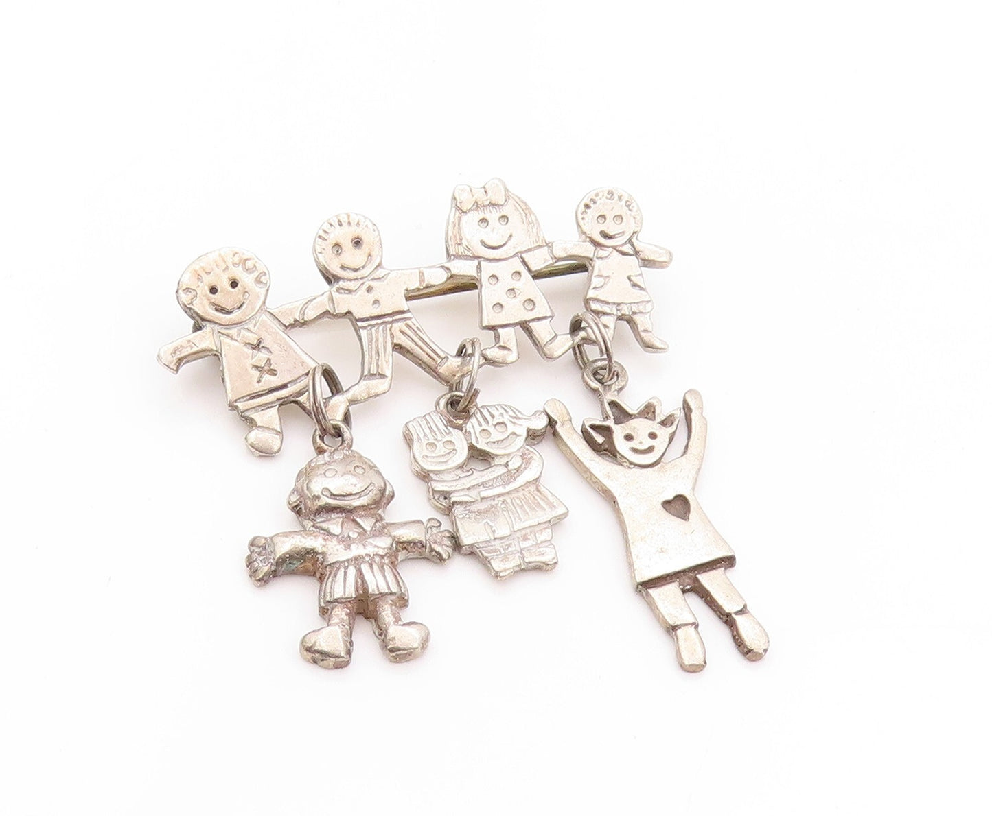 925 Sterling Silver Vintage Brooch Cutout Happy Children Playing  BP11521