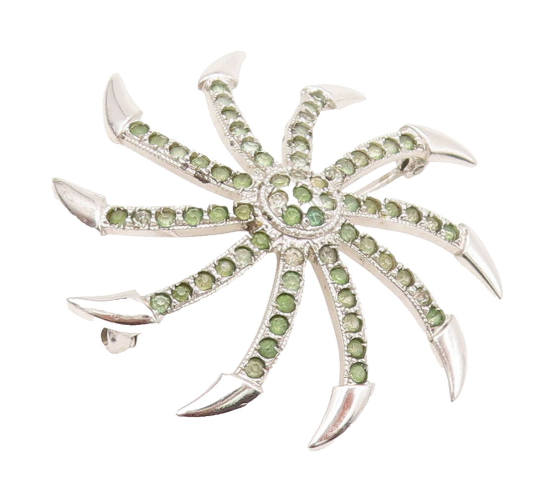 925 Sterling Silver Vintage Brooch Pin Ninja Peridot Star Bladed Ends  BP10625