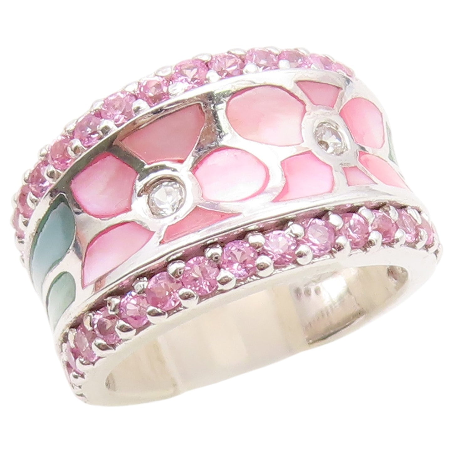 925 Sterling Silver Vintage Ring LONDON LINKS Mother Of Pearl  Sz 5  RG36784