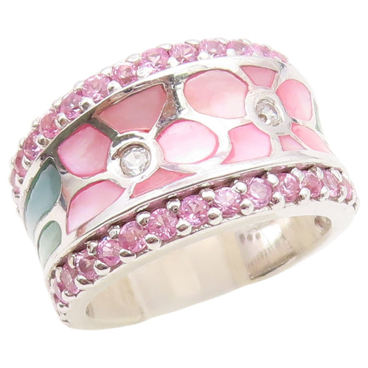 925 Sterling Silver Vintage Ring LONDON LINKS Mother Of Pearl  Sz 5  RG36784