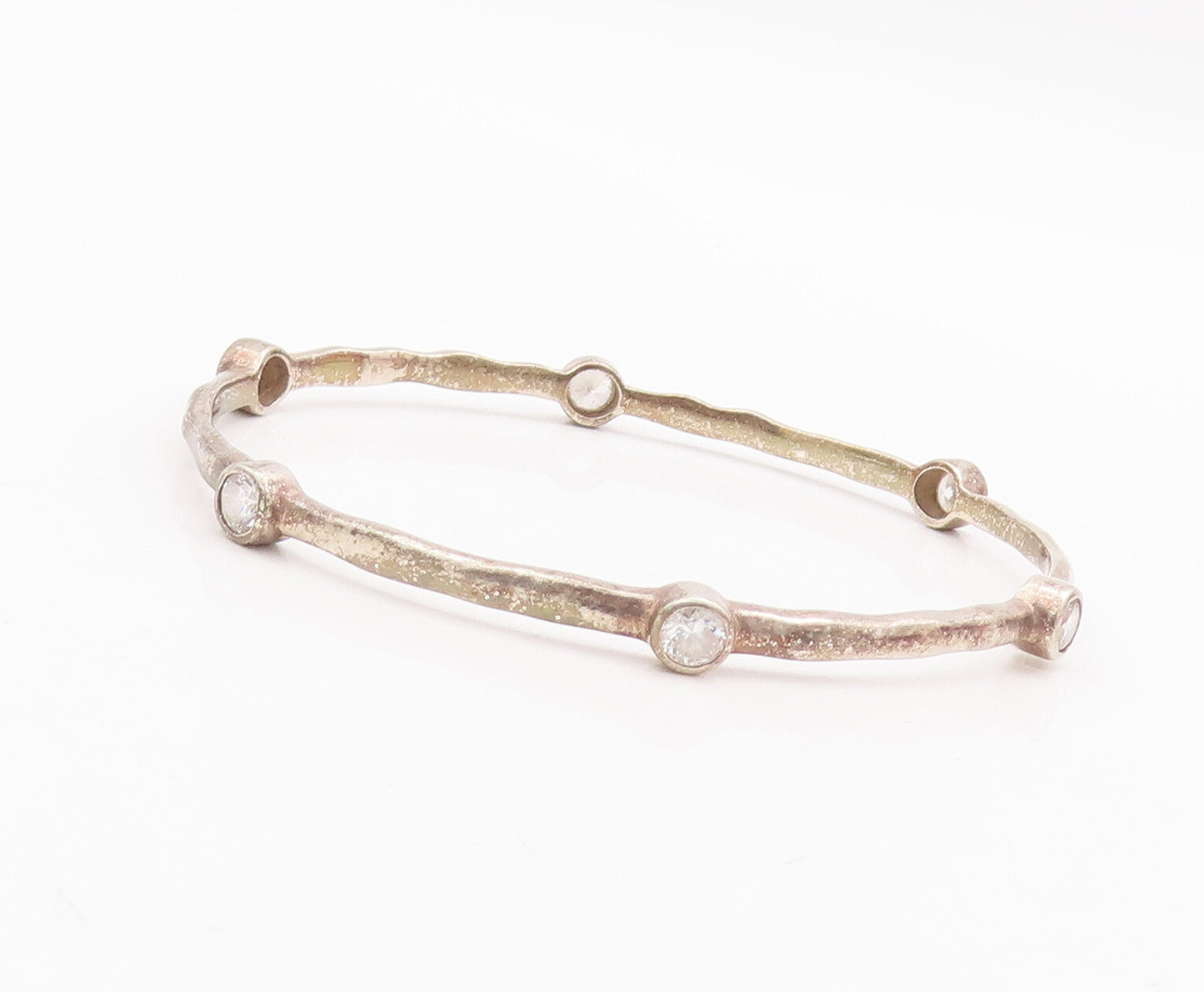 925 Sterling Silver Vintage Bracelet Minimalist Topaz Beaded Bangle  BT10535