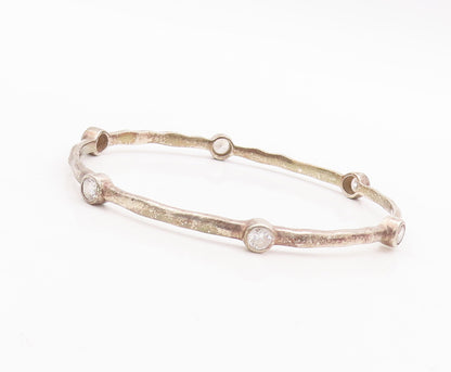 925 Sterling Silver Vintage Bracelet Minimalist Topaz Beaded Bangle  BT10535