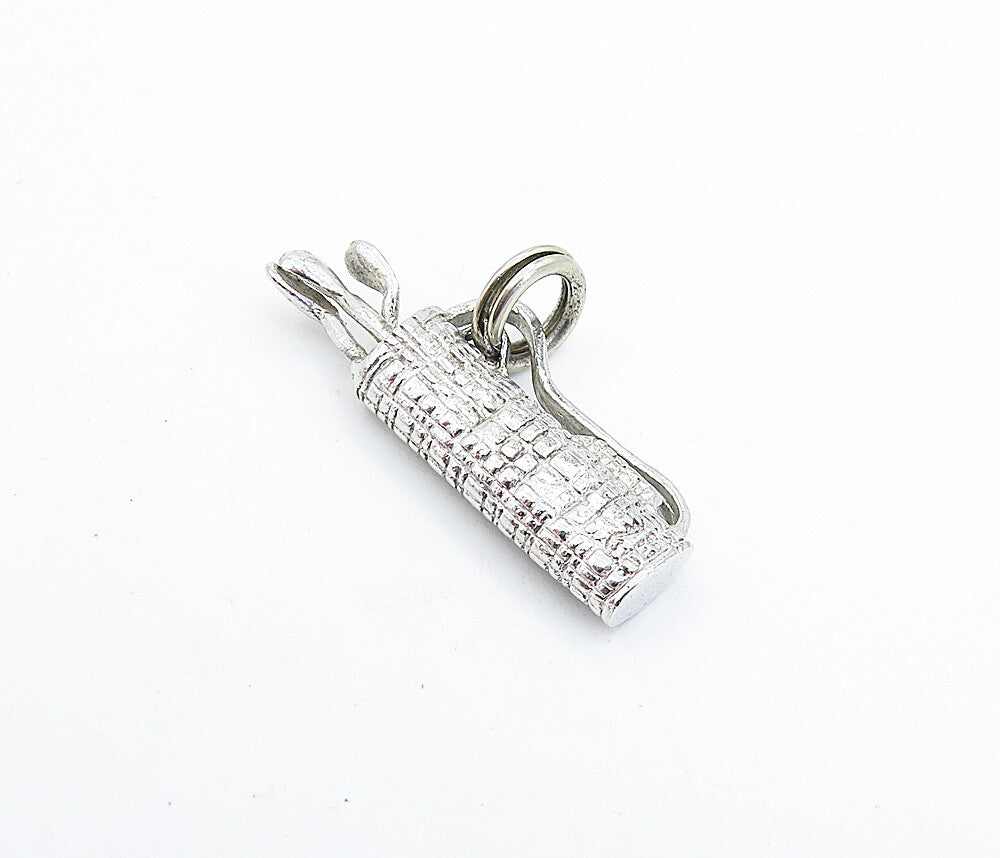 925 Sterling Silver  Vintage Petite Bag Of Golf Clubs Sports Pendant  PT4694